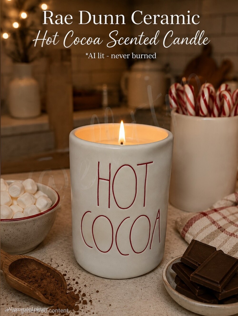 New Rae Dunn Ceramic Hot Cocoa Scented Candle 5" tall